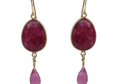 Jt Ασημένια σκουλαρίκια δάκρυα με ημιπολύτιμες πέτρες Φούξια - JT - 