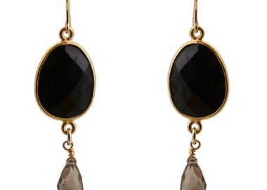 Jt Ασημένια σκουλαρίκια δάκρυα με ημιπολύτιμες πέτρες Μαύρο - JT - 