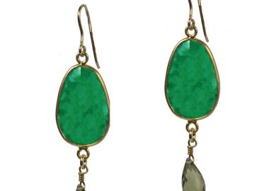 Jt Ασημένια σκουλαρίκια δάκρυα με ημιπολύτιμες πέτρες Πράσινο - JT - 