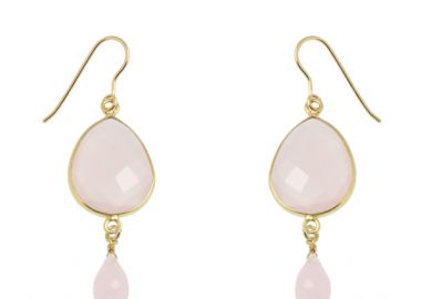 Jt Ασημένια σκουλαρίκια δάκρυα με ημιπολύτιμες πέτρες Ροζ - JT - 