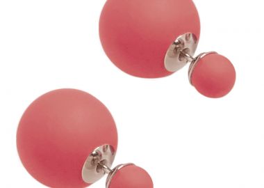 JT Ασημένια σκουλαρίκια καρφωτά διπλή πέρλα Κοραλί - VFJ-Voulgaris Fashion Jewelry - 