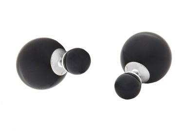 JT Ασημένια σκουλαρίκια καρφωτά διπλή πέρλα Μαύρο - VFJ-Voulgaris Fashion Jewelry - 