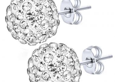 Jt Ασημένια σκουλαρίκια ντισκομπάλα με κρύσταλλα Άσπρο - JT - 