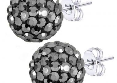 Jt Ασημένια σκουλαρίκια ντισκομπάλα με κρύσταλλα Γκρι - JT - 