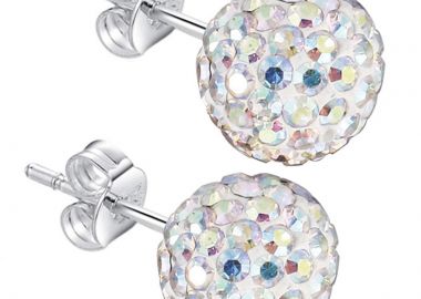 Jt Ασημένια σκουλαρίκια ντισκομπάλα με κρύσταλλα Ιριδίζον - JT - 