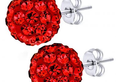 Jt Ασημένια σκουλαρίκια ντισκομπάλα με κρύσταλλα Κόκκινο - JT - 