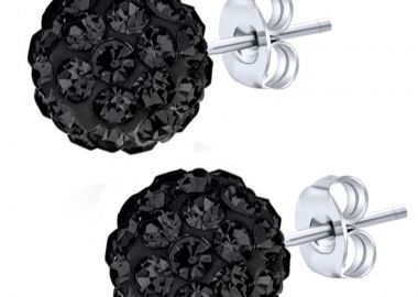 Jt Ασημένια σκουλαρίκια ντισκομπάλα με κρύσταλλα Μαύρο - JT - 