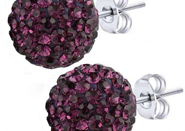 Jt Ασημένια σκουλαρίκια ντισκομπάλα με κρύσταλλα Μοβ - JT - 