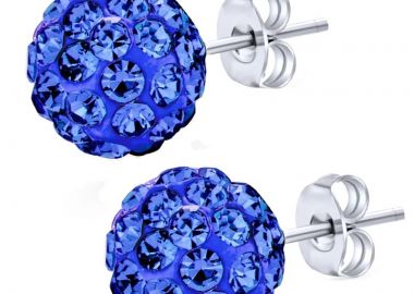 Jt Ασημένια σκουλαρίκια ντισκομπάλα με κρύσταλλα Μπλε ηλεκτρικ - JT - 