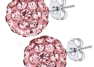 Jt Ασημένια σκουλαρίκια ντισκομπάλα με κρύσταλλα Ροζ - JT - 