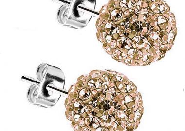 Jt Ασημένια σκουλαρίκια ντισκομπάλα με κρύσταλλα Σομόν - JT - 