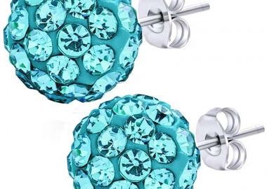 Jt Ασημένια σκουλαρίκια ντισκομπάλα με κρύσταλλα Τιρκουάζ - JT - 