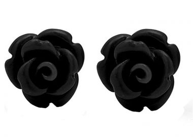 Jt Ασημένια vintage σκουλαρίκια τριαντάφυλλα Μαύρο - JT - 