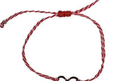 Jt Ασημένιο βραχιόλι Μάρτης άπειρο ασπροκόκκινο κορδόνι - JT - 