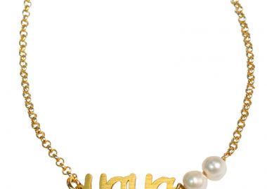 Jt Ασημένιο χρυσό βραχιόλι μαμά με μαργαριτάρια σε αλυσίδα - JT - 