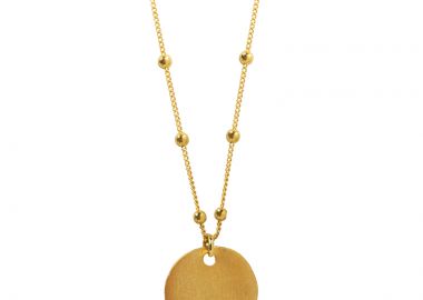 JT Ασημένιο επίχρυσο κολιέ φλουρί σε αλυσίδα μπίλιες Χάραξη κειμένου σκουρόχρωμη σε 1 πλευρά - JT - 