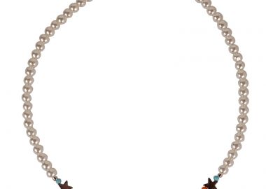 Jt Ασημένιο λευκό κολιέ πέρλες ματάκι με αστέρια - JT - 