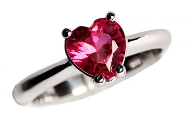 JT Ασημένιο μονόπετρο δαχτυλίδι καρδιά φούξια ζιργκόν 6mm - JT - 
