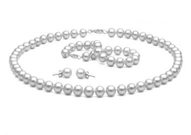 Jt Ασημένιο σετ κολιέ, βραχιόλι, σκουλαρίκια λευκές πέρλες - JT - 