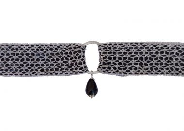 Jt Ασημένιο τσόκερ κολιέ με δαντέλα, κορδέλα και όνυχα - JT - 