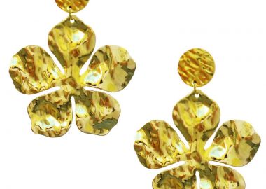 Jt Ατσάλινα κρεμαστά χρυσά σκουλαρίκια λουλούδια σφυρήλατα - JT - 