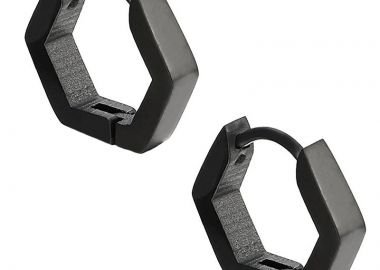 Jt Ατσάλινα unisex σκουλαρίκια κρίκοι μαύρα πολύγωνα - JT - 