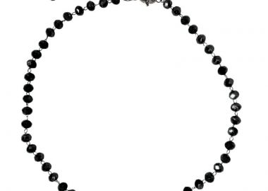 Jt Ατσάλινη αλυσίδα ποδιού ροζάριο μαύρα κρύσταλλα - JT - 