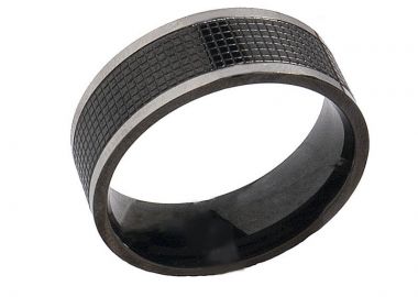 JT Ατσάλινο ανδρικό δαχτυλίδι βέρα δίχρωμο μαύρο - JT - 