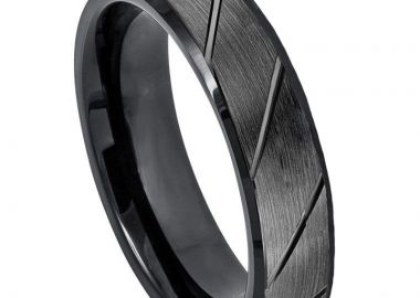 JT Ατσάλινο ανδρικό δαχτυλίδι μαύρο ριγέ - JT - 