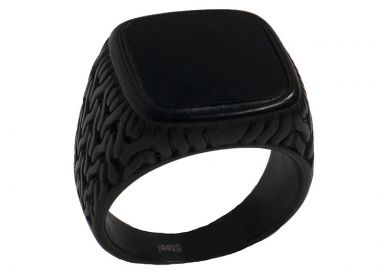JT Ατσάλινο ανδρικό δαχτυλίδι σφραγίδα μαύρο - SL - 