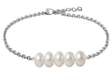 Jt Ατσάλινο βραχιόλι αλυσίδα ποδιού με μαργαριτάρια button - JT - 