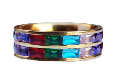 Jt Ατσάλινο χρυσό δαχτυλιδι διπλό ολόβερο πολύχρωμο rainbow - JT - 