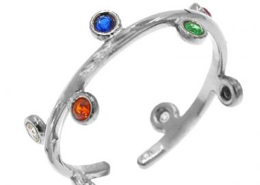 JT Ατσάλινο δαχτυλίδι βεράκι με πολύχρωμα κρύσταλλα Ασημί - Alice's Dreams - 