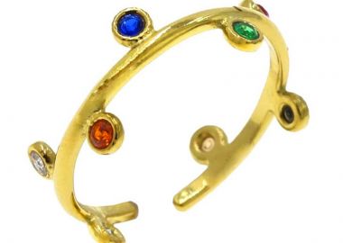 JT Ατσάλινο δαχτυλίδι βεράκι με πολύχρωμα κρύσταλλα Χρυσό - Alice's Dreams - 