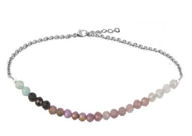 Jt Ατσάλινο διακριτικό βραχιόλι multi με ροζ ημιπολύτιμες πέτρες - JT - 