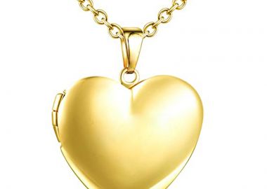 Jt Ατσάλινο κολιέ καρδιά για φωτογραφια με επιλογή χάραξης Χρυσό - JT - 