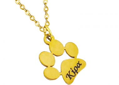 Jt Ατσάλινο κολιέ πατουσάκι κατοικιδίου (και με χάραξη) Χρυσό - JT - 