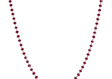 Jt Ατσάλινο κοντό κολιέ ροζάριο με κρύσταλλα Κόκκινο Μπορντό - JT - 