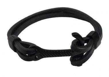 JT Ατσάλινο μαύρο ανδρικό βραχιόλι δερμάτινο με σφυρί - JT - 