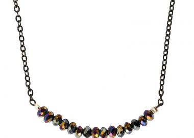 Jt Ατσάλινο Μαύρο Κολιέ με Ιριδίζοντα Μαύρα Κρύσταλλα & Αλυσίδα - JT - 