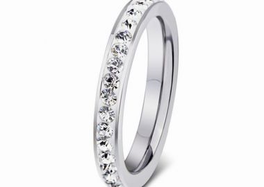 Jt Ατσάλινο ολόβερο δαχτυλίδι λεπτό με λευκά κρύσταλλα - JT - 