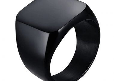 JT Ατσάλινο unisex δαχτυλίδι τετράγωνο με επιλογή χάραξης Μαύρο - JT - 