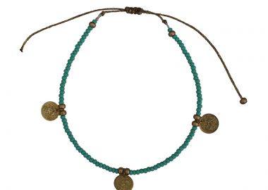 Jt Bραχιόλι ποδιού boho τιρκουάζ χάντρες & φλουριά χρυσά - JT - 