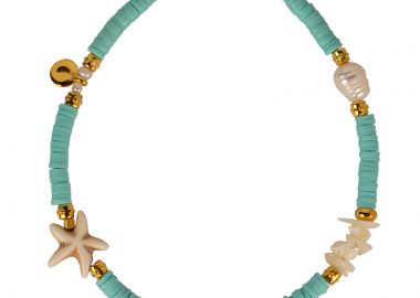 Jt Βραχιόλι ποδιού ματάκι με χάντρες μεντί & μαργαριτάρι - JT - 