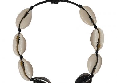 Jt Βραχιόλι ποδιού με κοχύλια λευκά - μαύρα και ορείχαλκο - JT - 