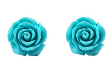 Jt Χειροποίητα ασημένια καρφωτά σκουλαρίκια τριαντάφυλλα Γαλάζιο - JT - 