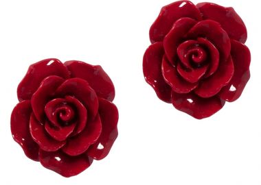 Jt Χειροποίητα ασημένια καρφωτά σκουλαρίκια τριαντάφυλλα Κόκκινο - JT - 