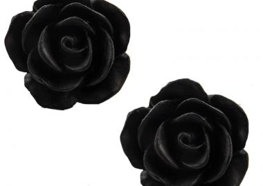Jt Χειροποίητα ασημένια καρφωτά σκουλαρίκια τριαντάφυλλα Μαύρο - JT - 
