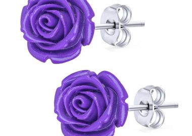 Jt Χειροποίητα ασημένια καρφωτά σκουλαρίκια τριαντάφυλλα Μοβ - JT - 