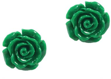 Jt Χειροποίητα ασημένια καρφωτά σκουλαρίκια τριαντάφυλλα Πράσινο - JT - 